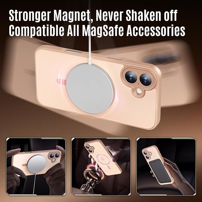 Symcele Designed for iPhone 16 Plus Case, Compatible with MagSafe, with Privacy Screen Protectors X2, [Camera Protection] [15FT Military Drop Protection] Shockproof Phone Case, 6.7", Light Brown