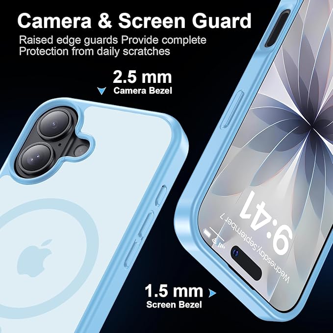 Strong Magnetic for iPhone 17 case [10Ft Military-Grade Protection] Compatible with fit MagSafe Shockproof Slim Thin Cover case for iPhone 17 6.3 inch, Light Blue