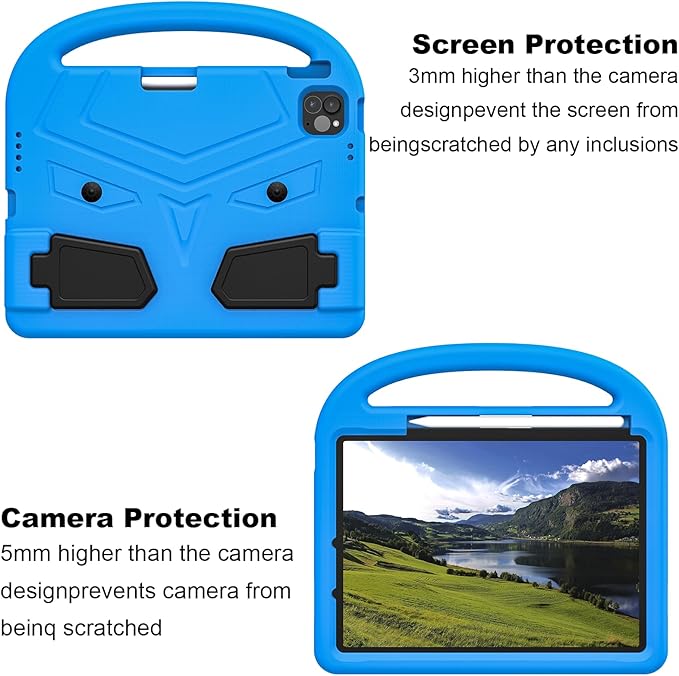 Kids Case for Apple iPad Air 11-inch M3 (2025) / M2 (2024) with Pencil Holder/Handle/Kickstand Lightweight Soft EVA Foam Shockproof Stand Tablet Cover for iPad Air 11" M3/M2, Blue Bird