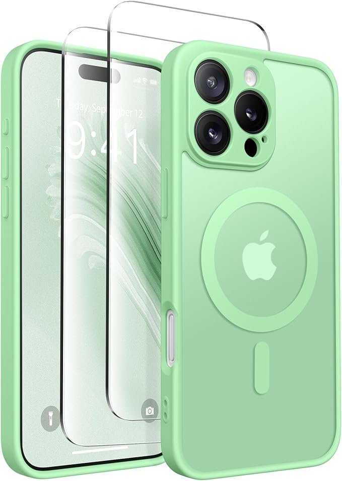 CAPRARO Magnetic Compatible with iPhone 16 Pro Case, Upgraded [Full Camera Protection] [Compatible with MagSafe] Protective Translucent Matte Women Girl Phone Case Cover, Bamboo Green