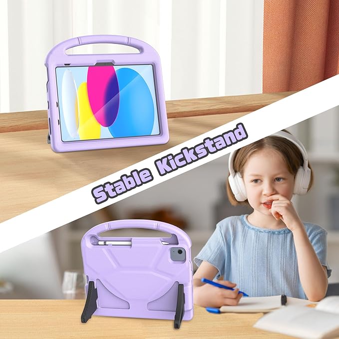 YIHE Kids Case for iPad (A16) 11th Generation 11 Inch 2025 & iPad 10th Generation 10.9 inch 2022, with Built-in Screen Protector and Stable Stand, Full Body Shockproof Protective Cover - Light Purple