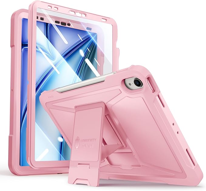 ZtotopCases for iPad Air 11 Inch Case (M3/M2-2025/2024), iPad Air 6th/5th/4th Generation 10.9 Inch 2022/2020, iPad Pro 11" 2018 1st, Built-in Screen Protector, Shockproof Cover+ Kickstand - Pink