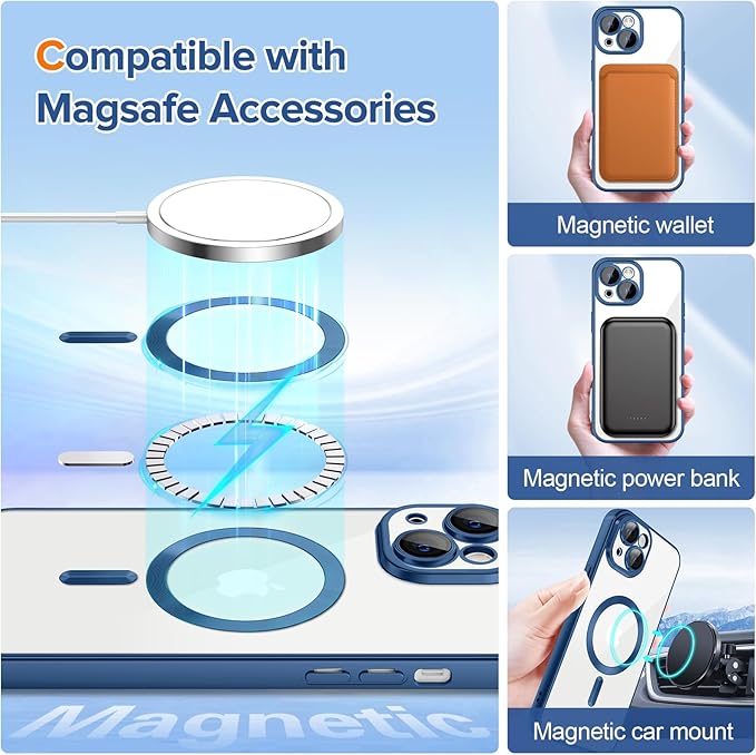 Hython Magnetic Clear for iPhone 13 Case with Camera Lens Protector [Compatible with MagSafe] Luxury Plating Edge Slim Soft TPU Cover Protective Phone Case for iPhone 13 6.1", Matte Deep Blue