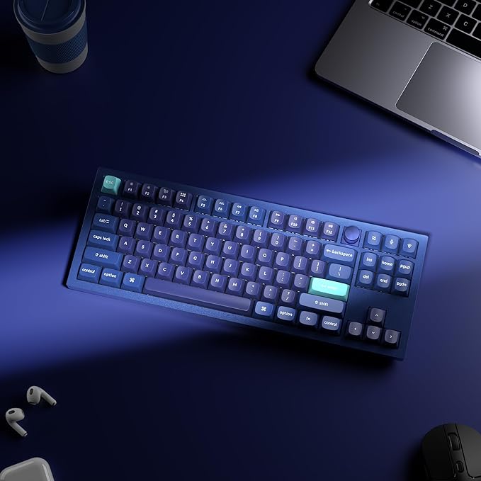 Keychron Q3 Wired Custom Mechanical Keyboard Knob Version, TKL Tenkeyless QMK/VIA Programmable Macro with Hot-swappable Gateron G Pro Brown Switch Compatible with Mac Windows Linux (Blue)