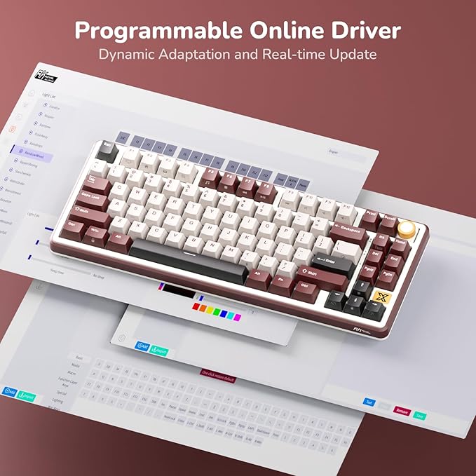 RK ROYAL KLUDGE X87 Gasket Mechanical Keyboard, 75% Wireless Gaming Keyboard with Touchable X-Plate & Volume Knob, Bluetooth/2.4GHz/Wired, Hot Swappable RGB Backlit (Red, Linear Cream Switch)