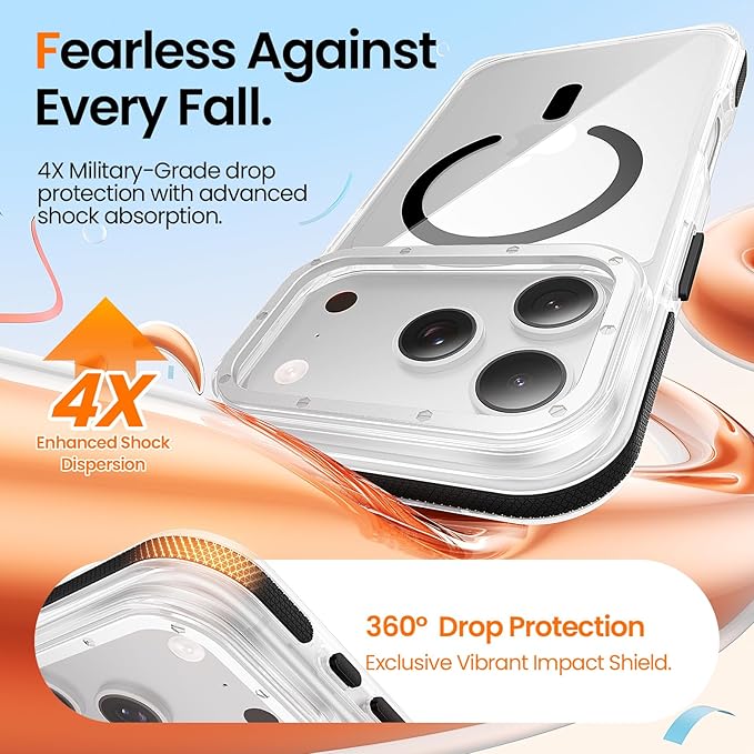 Strong Magnetic for iPhone 17 Pro case,1XLens Protector[10Ft Military-Grade Protection] Compatible with fit MagSafe Shockproof Slim Thin Cover case for iPhone 17 Pro 6.3 inch,Clear Black
