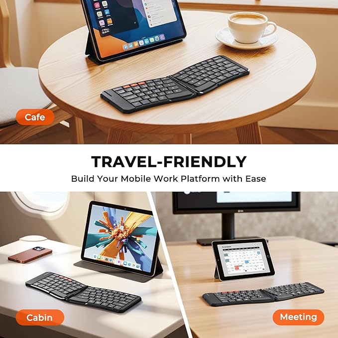 MEETION Foldable Bluetooth Keyboard, Compact Portable Keyboard for Business Travel, Ultra-Thin Folding Wireless Keyboards for iOS Android Windows Mac Tablet PC