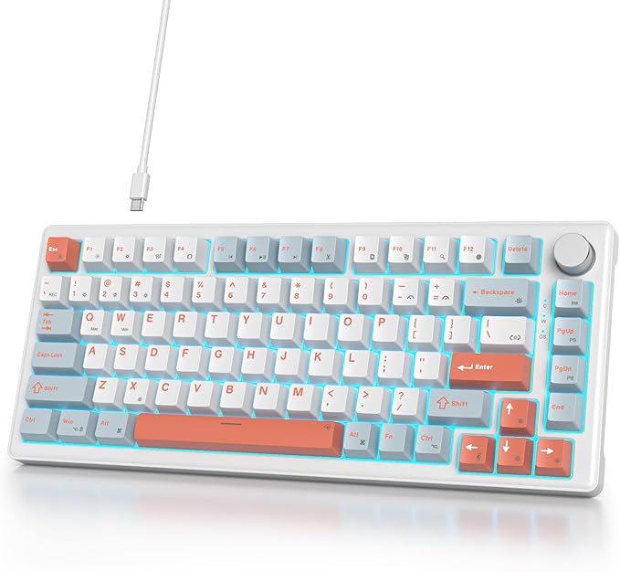 75% Wired Gaming Keyboard, Hot Swappable Gasket Mount, White Switch, 82 Keys TKL Mechanical Keyboard, NKRO Creamy for PC Laptop Windows Gamer (Salmon)