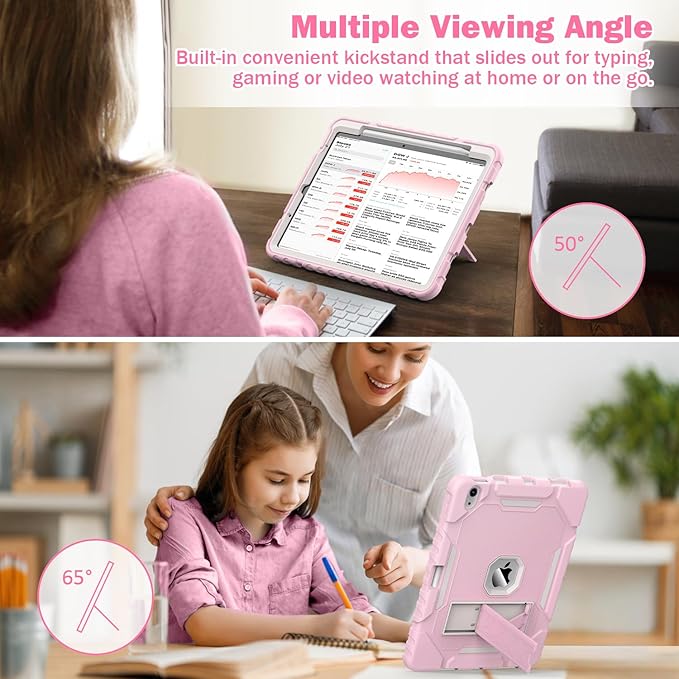 Grifobes Case for iPad Air 13-inch (M4/M3/M2) 2026/2025/2024, Heavy Duty Shockproof Rugged Protective Cover with Pencil Holder/Built-in Stand for i Pad Air 13" (Pink)