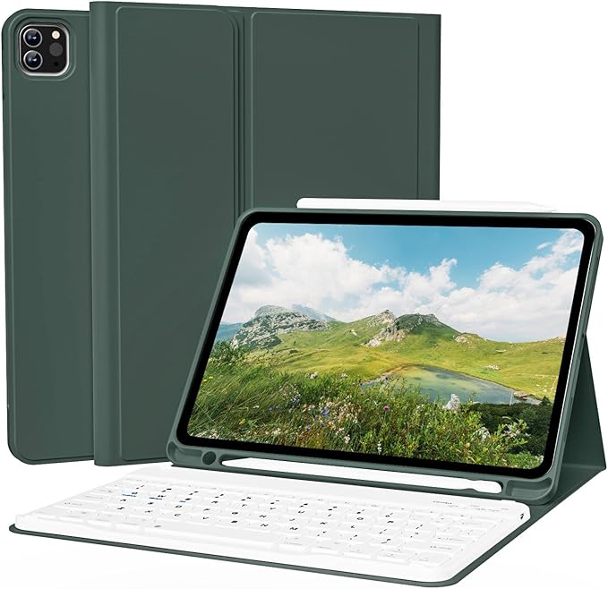 Keyboard Case for iPad Pro 11 Inch 4th Generation/Pro 3rd Gen/Pro 2nd Gen with Pencil Holder, Folio Detachable Wireless Bluetooth Keyboard & Flip Stand Case for iPad Pro 11 Inch, Dark Green