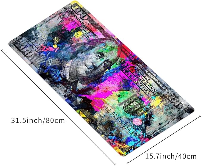 Rainbow 100 Dollar Bills Money Gaming Mouse Pad Hundreds of US Dollar Currency Non-Slip Rubber Mouse Pad for Computers, Laptop,Office, Home Rectangle Personalized Mousepad 31.5" x15.7"