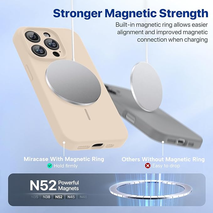 Miracase Magnetic for iPhone 15 Pro Case, [Soft Anti-Scratch Microfiber Lining], Magnetic for MagSafe, Liquid Silicone Shockproof Drop Protection Phone Case for 15 Pro, Sand