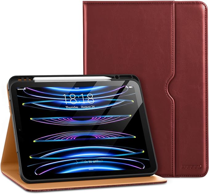 DTTO for iPad Pro 12.9 6th / 5th / 4th / 3rd Generation Case 2022/2021/2020/2018, Leather Folio Stand Cover with Built-in Apple Pencil Holder -Auto Wake/Sleep and Multi Viewing Angles, Burgundy Red