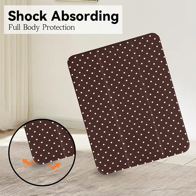 Lovmooful Compatible for iPad 11th 11-Inch A16 (2025),iPad 10 (10.9-Inch,2022 Model,10th Generation) Case with Pencil Holder Cute Polka Dot Aesthetic Design Soft TPU Trifold Stand Protective-Brown