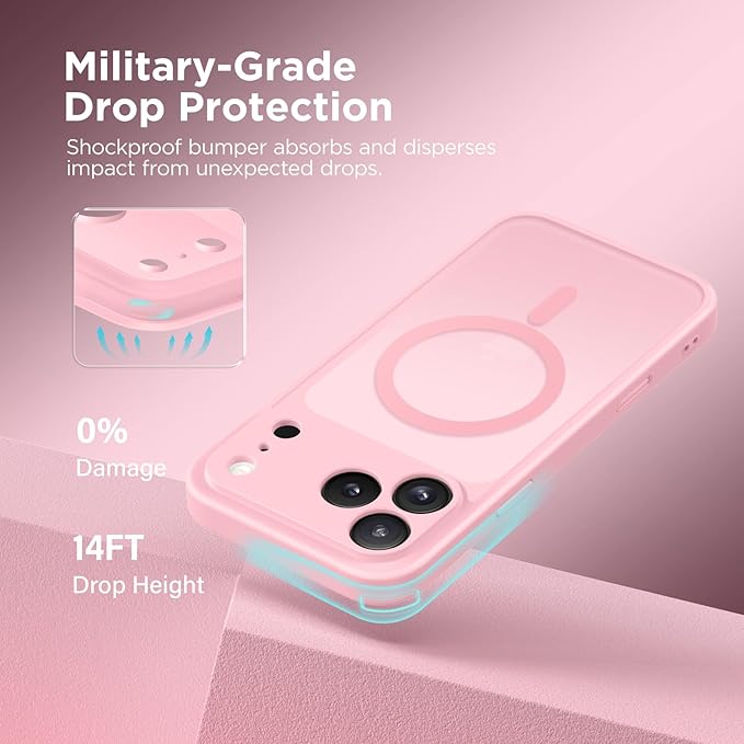 CAPRARO Magnetic for iPhone 17 Pro Case, Upgraded [Full Camera Protection] [Compatible with MagSafe] Protective Translucent Matte Women Girl Phone Case Cover, Peach Pink