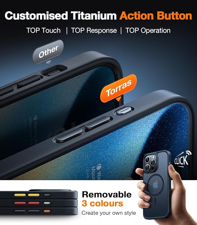 TORRAS Ultra Magnetic for iPhone 15 Pro Case, [3X Military-Grade Drop Tested] [Compatible with MagSafe], Shockproof Translucent Durable Slim Protective Anti-Scratch Anti-Fingerprint, Black