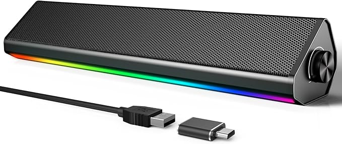 LENRUE Computer Speakers for Desktop PC, PC Speakers with Bluetooth for Laptop,Tablet,Cellphone,USB Wired PC Sound-bar with Stereo Sound, Touch Colorful Lighting, Touch Playing Mode(No Aux Needed)