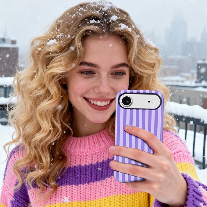 Magnetic for iPhone 17 Air Case Cute Stripes Phone Case, Shockproof Slim TPU and Hard PC Protective Phone Cover Compatible with MagSafe Designed for Women Girls, Light Purple