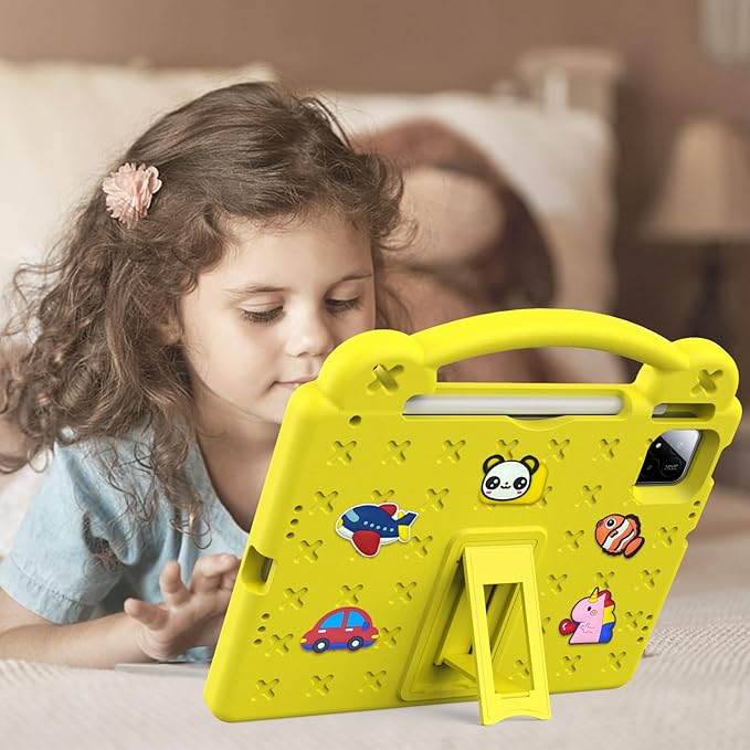 AKABEILA Compatible with Xiaomi Pad 7/Xiaomi Pad 7 Pro 11.2 inch 2024/Xiaomi Pad 8 2025 11.2 inch Tablet Case, Kids Friendly Universal Protective Case with Shoulder Strap & Stand Handle Yellow