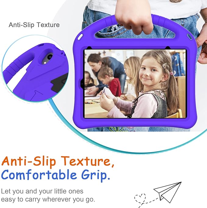 Light Weight Shock Proof EVA Foam Rugged Handle Stand Kids Friendly Anti-Slip Grip Protective Case for iPad Mini 7 (2024) & 6th Generation, Purple