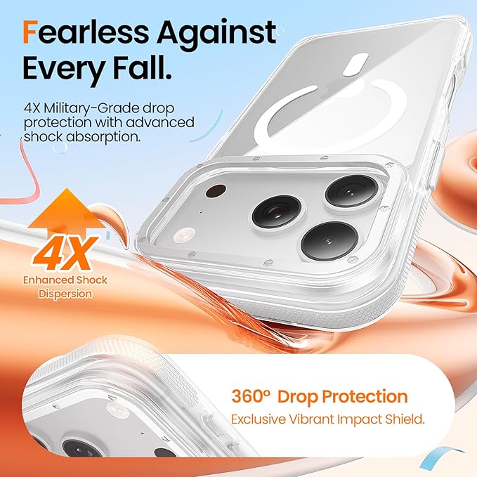 Strong Magnetic for iPhone 17 Pro case with camera lens protector [10Ft Military-Grade Protection] Compatible with fit MagSafe Shockproof Slim Thin Cover case for iPhone 17 Pro 6.3 inch, Clear White