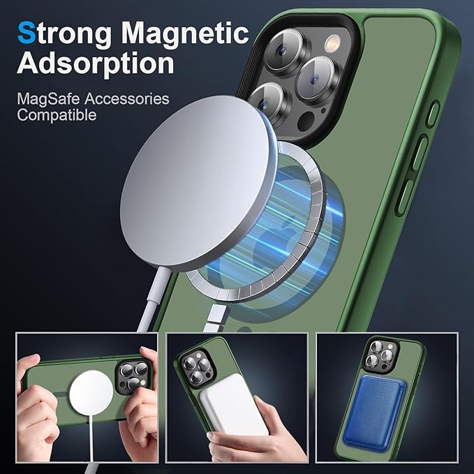 Strong Magnetic for iPhone 16 Pro Max case [10Ft Military-Grade Protection] Compatible with fit MagSafe Shockproof Slim Thin Cover case for iPhone 16 Pro Max 6.9 inch,Alpine Green