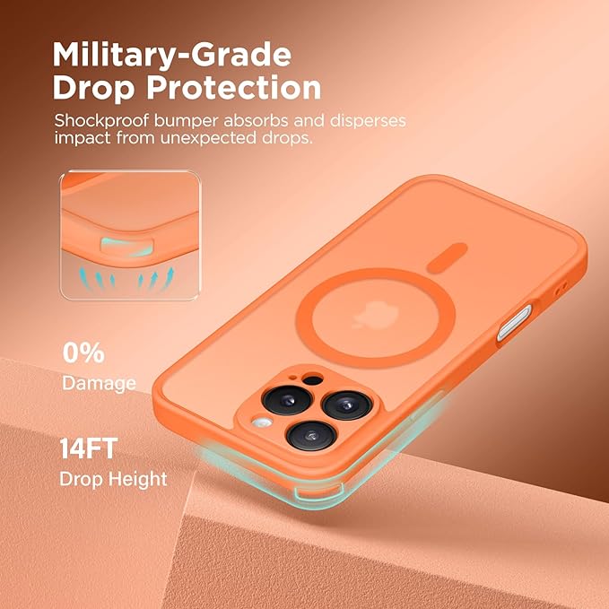 CAPRARO Magnetic Compatible with iPhone 16 Pro Max Case, Upgraded [Full Camera Protection] [Compatible with MagSafe] Protective Translucent Matte Women Phone Case Cover, Orange Yellow