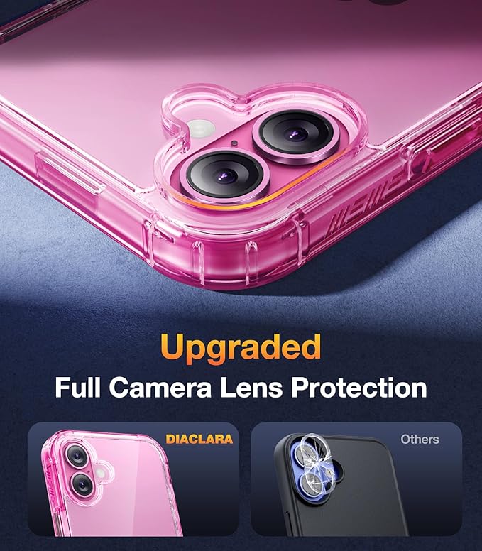 Diaclara Designed for iPhone 16 Plus Case, Full Body Rugged Case with Built-in Touch Sensitive Anti-Scratch Screen Protector, Upgraded [Full Camera Protection] for iPhone 16 Plus 6.7",Clear Pink