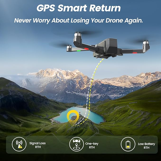 Drones with Camera for Adults 4k, WeFone WF30 GPS FPV Foldable Quadcopter for Beginners, Follow Me and Auto Return Home, Brushless Motor, 5G Transmission, 2 Batteries for 40 Mins Flight Time, Black