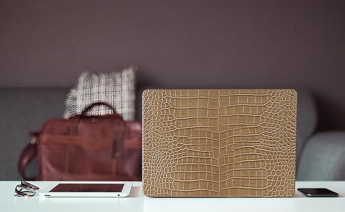 Compatible with Crocodile MacBook Air 13 inch Case 2021 2020 2019 2018 M1 A2337 A2179 A1932, Textured Elegant Luxury Aligator Skin Snakeskin PU Leather Hardshell Case & Keyboard Cover, Brown