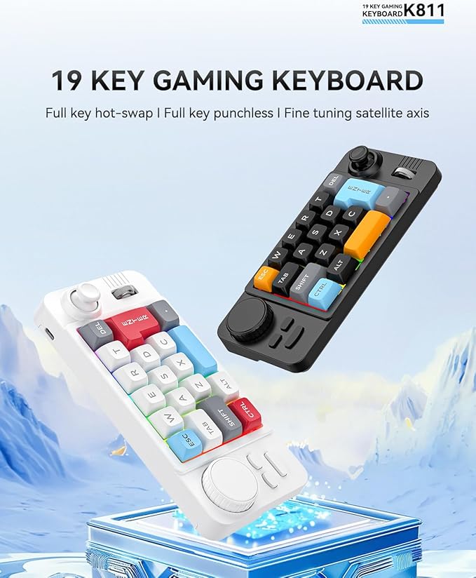 19-Key mini Mechanical Office/Gaming Keypad, Hot-Swappable Keys, Macro Programmable, RGB Backlit, Type-C Wired, With rollers, joystick, and dial for PC/window/Laptop and desktop computer (Yellow)