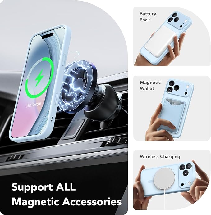 CAPRARO Magnetic for iPhone 17 Pro Max Case, Upgraded [Full Camera Protection] [Compatible with MagSafe] Protective Translucent Matte Women Girl Phone Case Cover, Light Blue