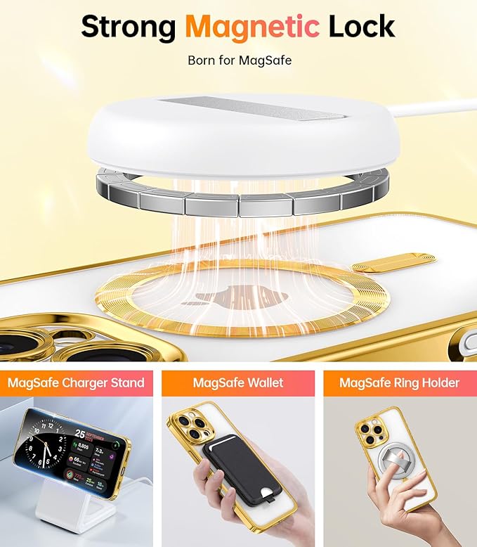 Meifigno Designed for iPhone 16 Pro Max Case 6.9", [Glitter Card & Wrist Strap] [Compatible with MagSafe] [2X Screen Protectors] Surround Lens Protection Designed for 16 ProMax Case, Gold Titanium