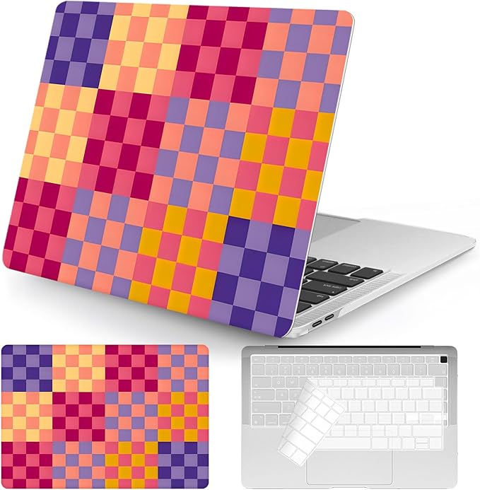 Seorsok Compatible with MacBook Air 13 Inch Case 2022 2021 2020 2019 2018 Release A1932 A2179 M1 A2337 Touch ID,Retro Color Grids Plastic Hard Shell Case with Keyboard Cover,Cute Checkered