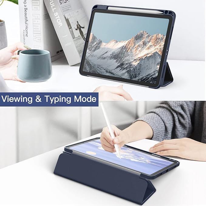 JETech Case ONLY for iPad Air 11-Inch M4/M3/M2 (2026/2025/2024), iPad Air 5/4 (2022/2020 5th/4th) with Pencil Holder, Clear Transparent Back Slim Stand Shockproof Tablet Cover (Deep Navy)