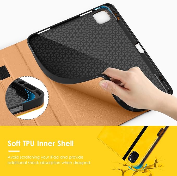 VIKESI Case for iPad Air 13 inch (M4) 2026 / (M3) 2025 / (M2) 2024,Premium Leather Folio,Apple Pencil Holder,Auto Sleep/Wake,Stand Cover - Yellow