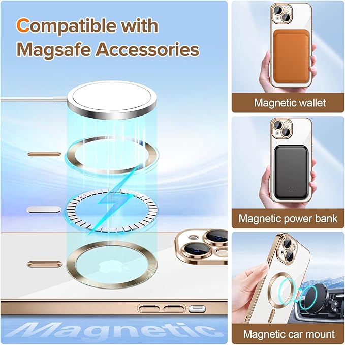 Hython Magnetic Clear for iPhone 13 Case with Camera Lens Protector [Compatible with MagSafe] Luxury Plating Edge Slim Soft TPU Cover Protective Phone Case for iPhone 13 6.1", Desert Brown