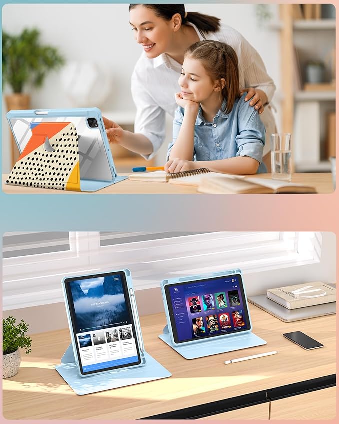 Uppuppy for iPad Pro 12.9 Case Folio Cover with Pencil Holder Women Cute Girls Teens Pretty Girly Abstract Unique Fashion Design Rotating Stand for Apple iPad Pro 12.9 Inch Cases 2022/2021/2020/2018