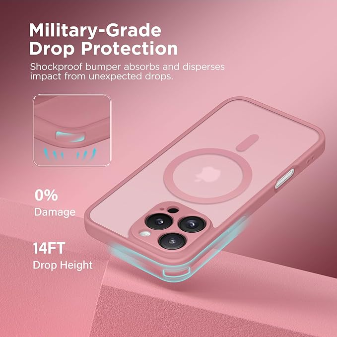 CAPRARO Magnetic Compatible with iPhone 16 Pro Max Case, Upgraded [Full Camera Protection] [Compatible with MagSafe] Protective Translucent Matte Women Phone Case Cover, Apricot Pollen