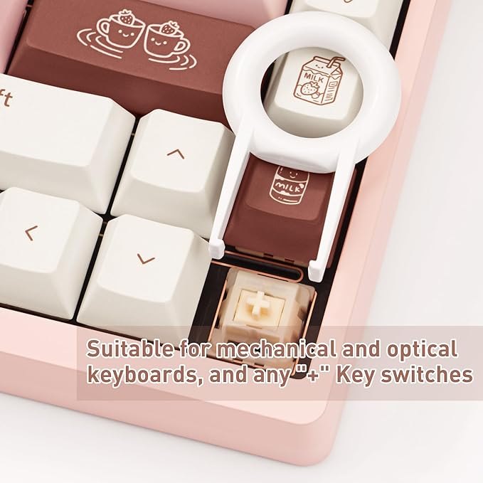 Milk Strawberry Cute Pink Keycaps, 134 Keys PBT Dye-Sublimation Keycaps, Cherry Profile Japanese Keycap, Compatible with 60% 65% 75% 80% 100% Mechanical Keyboard