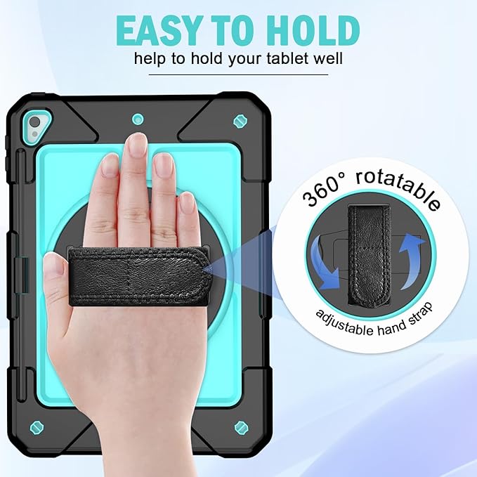 BMOUO Case for iPad 6th 5th Generation (9.7 inch, 2018/2017), 3 Layer Shockproof [360 Swivel Stand][Hand Strap][Pencil Holder] Kids Case for iPad 9.7 inch 2018/2017,Sky Blue