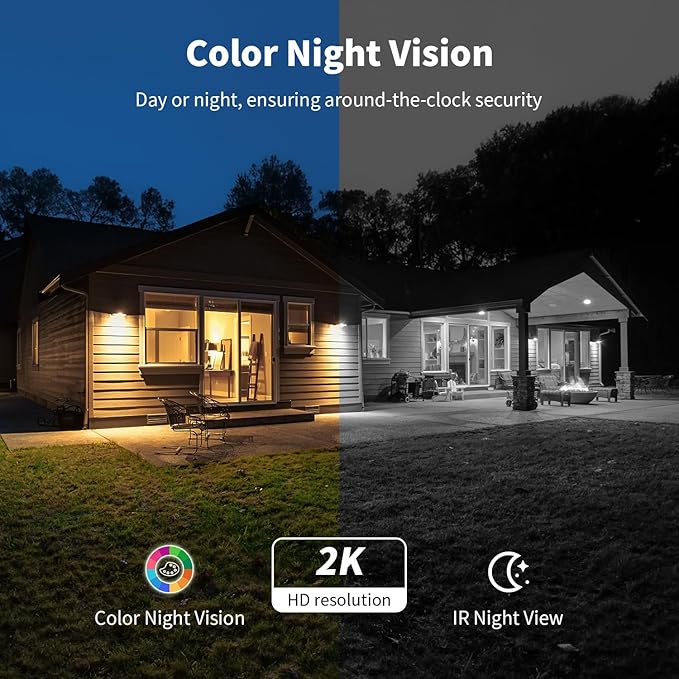 ELYSOO 4G LTE Cellular Security Camera, 2K Resolution, Color Night Vision, 360° View, Solar Powered, Built-in SIM Card, No Wi-Fi Needed
