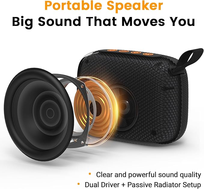 Portable Waterproof Bluetooth Speaker IPX5 for Outdoor,HD Sound All-Day Playtime, BT5.3,Wireless Speakers with Lights, Essentials for Beach/Party/Camping,Gifts for Men Women Boys Girls-Black