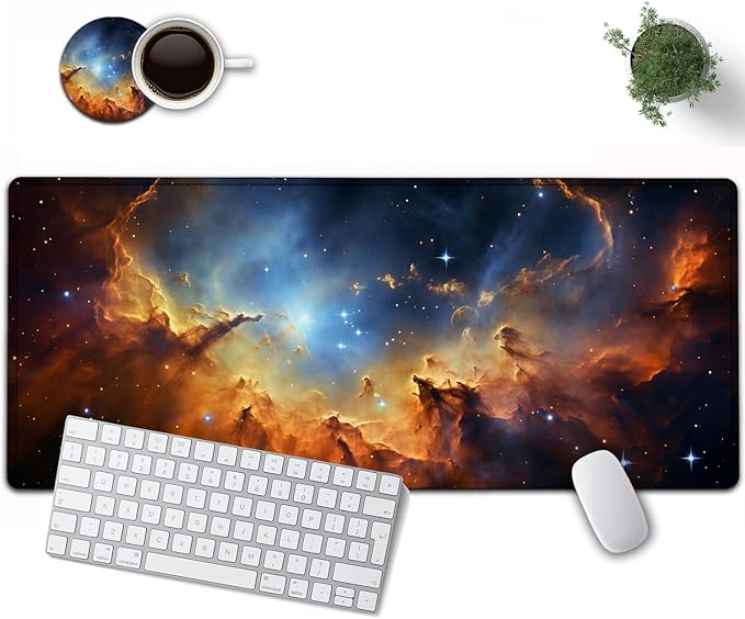 Large Mouse Pad, 31.5 x 11.8in Extended Gaming Mouse Pad with Stitched Edges, XXL Mousepad Protector Non Slip Rubber Base for Office and Home Writing Mat, Nebula Pattern Black Desk Mat