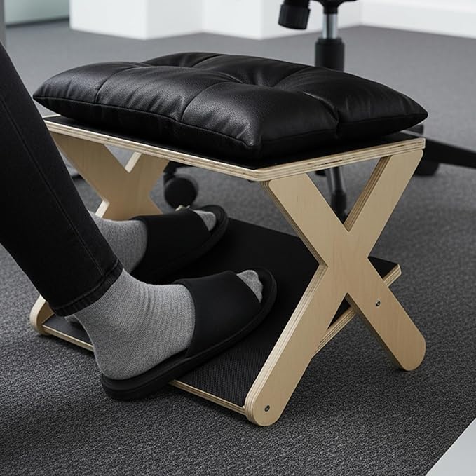 Foot Rest for Under Desk at Work, Non-Slip Wooden Under Desk Footrest, Ergonomic Foot Stools for Office Home (Black, OneSize)