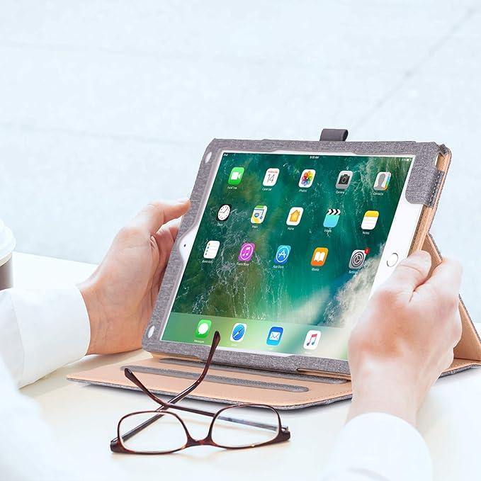ProCase for iPad 9.7 Inch iPad 6th/5th Generation Case 2018 2017/iPad Air 2/Air 1 Case, Premium Leather Folio Corner Protection Multi-Angle Viewing Stand Cover with Front Pocket Pen Loop -Grey