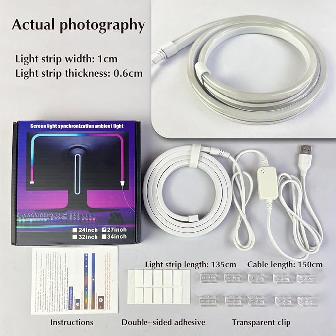 Monitor LED Backlights, LED Strip Light Sync with Screen Color/Music, Computer Light Bar Behind Screen, for PC/Mac, LEDs for Desk Gaming, USB Interface,Software Control (34 inch)