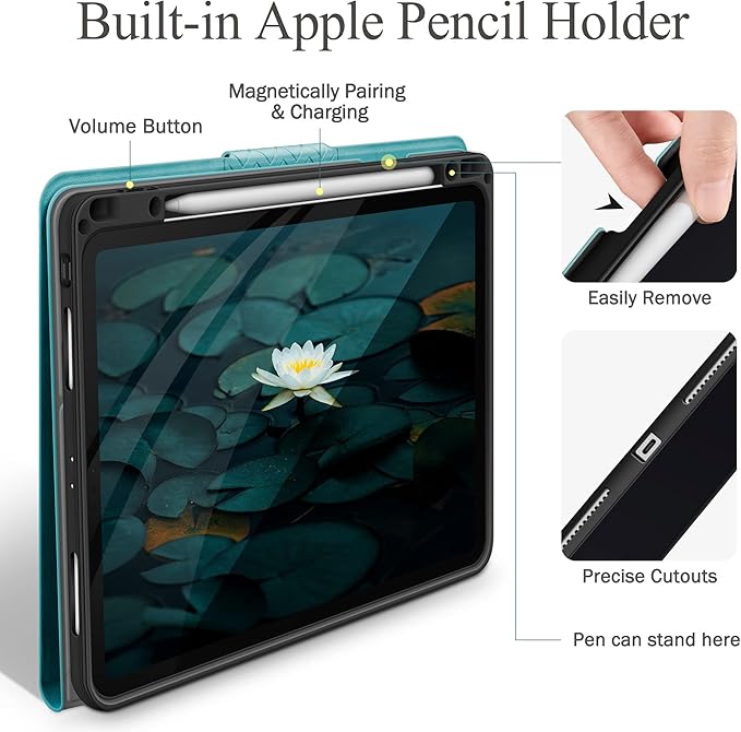 auaua Case for iPad Pro 12.9 6th/5th/4th/3rd Generation 2022/2021/2020/2018, Slim Durable Leather Stand Cover with Pencil Holder, Auto Sleep/Wake (Green)