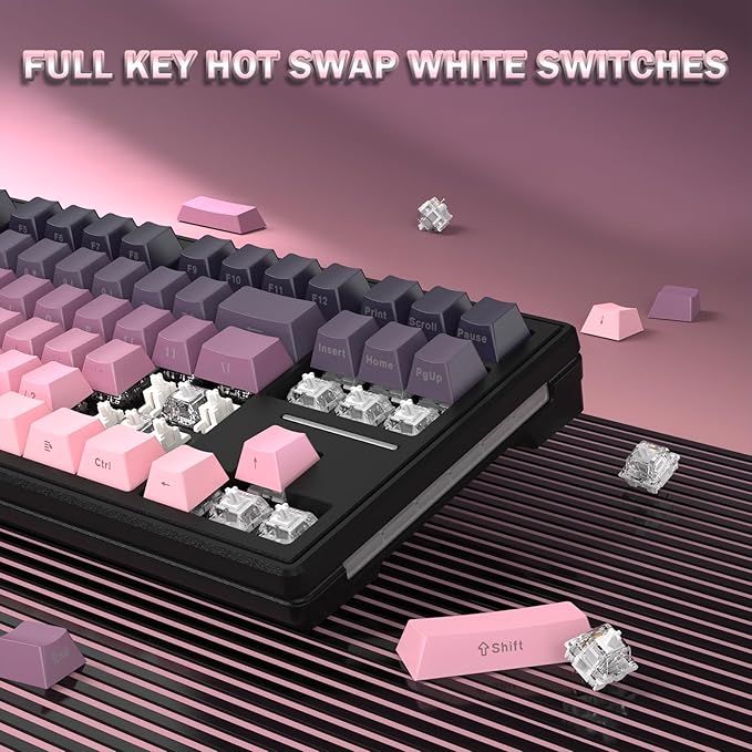 FELICON Attack Shark M87 80% Wireless Mechanical Gaming Keyboard, Tri-Mode (Bluetooth/2.4GHz/USB-C), RGB Backlit, Hot-Swappable PBT Keycaps – Pink