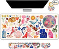 Large Gaming Mouse Pad Set, 4 in 1 Ergonomics Keyboard Desk Mat with Memory Foam Wrist Rest, Computer Extended Game Mousepad, Non-Slip Desk Matt Easy Typing Pain Relief I Colorful Stickers